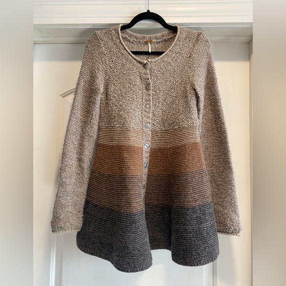Free People Sweaters - Free People Striped Wool Long Cardigan - S